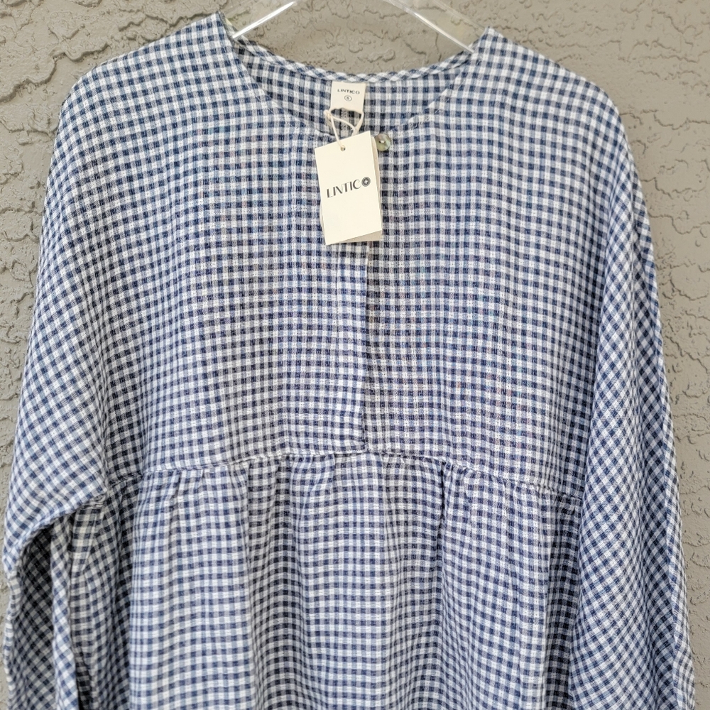 Lintico Caroline Linen Gingham Lagenlook Top Oversized Small NWT - Picture 8 of 16